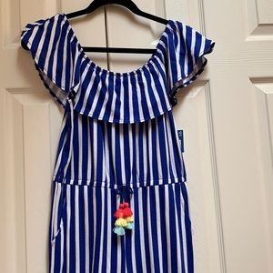 Exotic blue striped jumper multicolor tassels